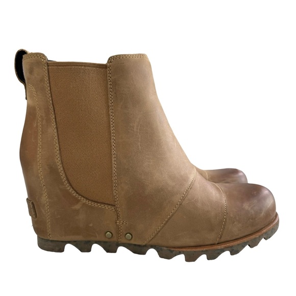 Sorel Leah Hidden Wedge Pull-On Tan Leather Ankle Booties Size 8 - Picture 2 of 16